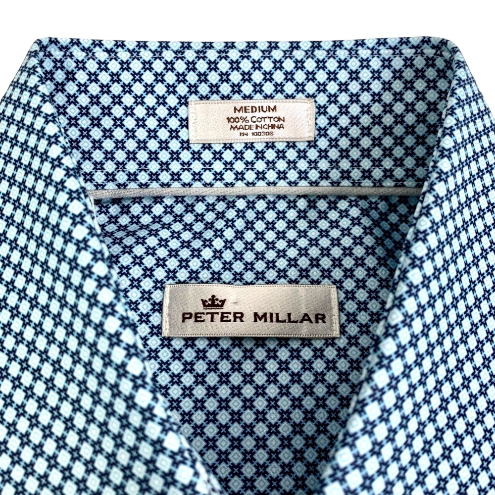 Peter Millar Blue & White Geometric Button-Down Shirt